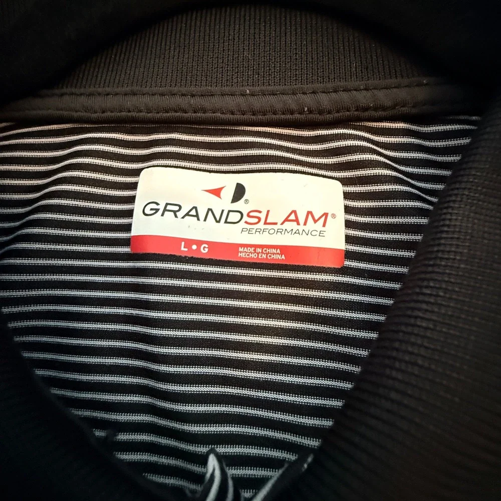 Grand Slam Performance Polo Shirt‎ Mens Large Black White Striped Golf